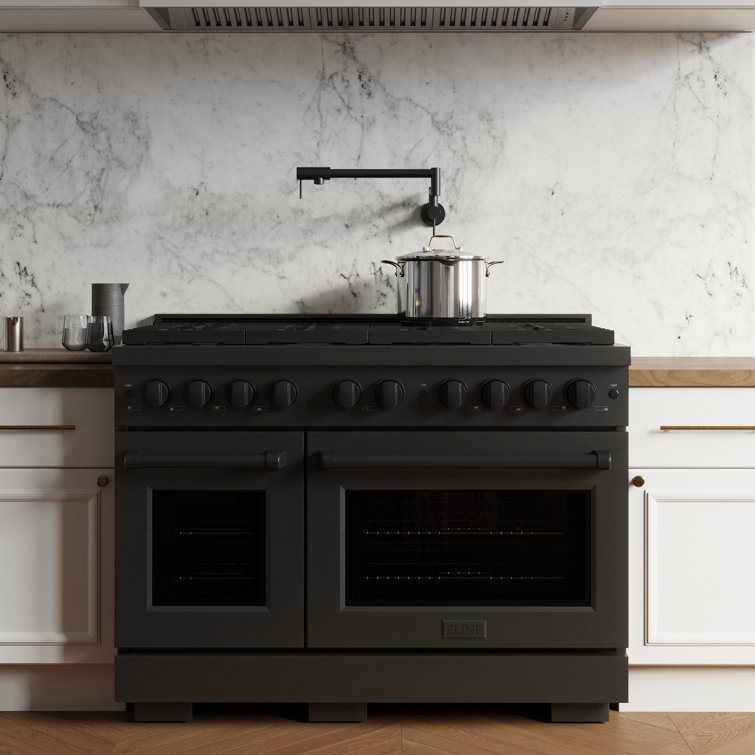 48" Black Stainless Steel Dual Fuel Convection Range with 8 Burners