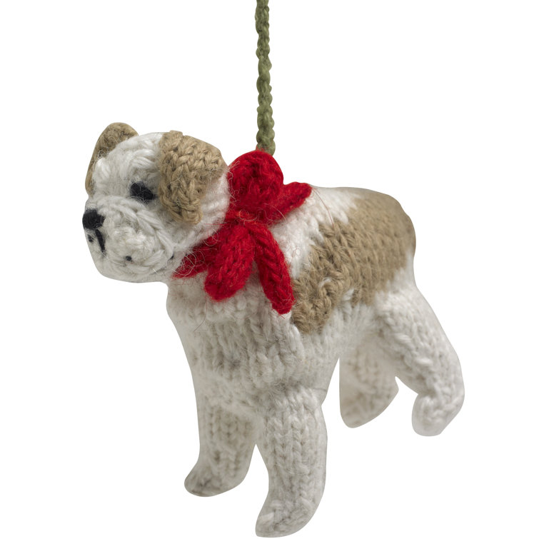 Hand-Knit Alpaca Wool Bulldog Christmas Ornament