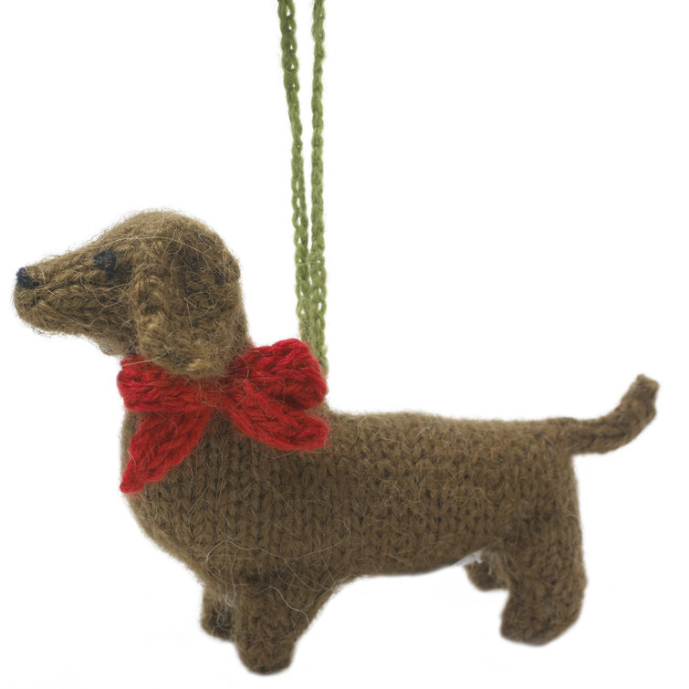 Hand-Knit Brown Alpaca Wool Dachshund Ornament
