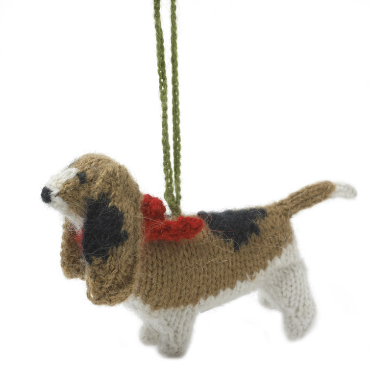 Hand-Knit Alpaca Wool Basset Hound Christmas Ornament