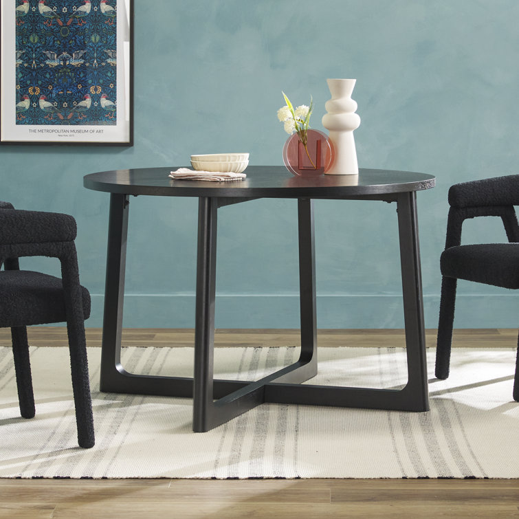 Black Solid Wood Round Dining Table with Geometric Legs