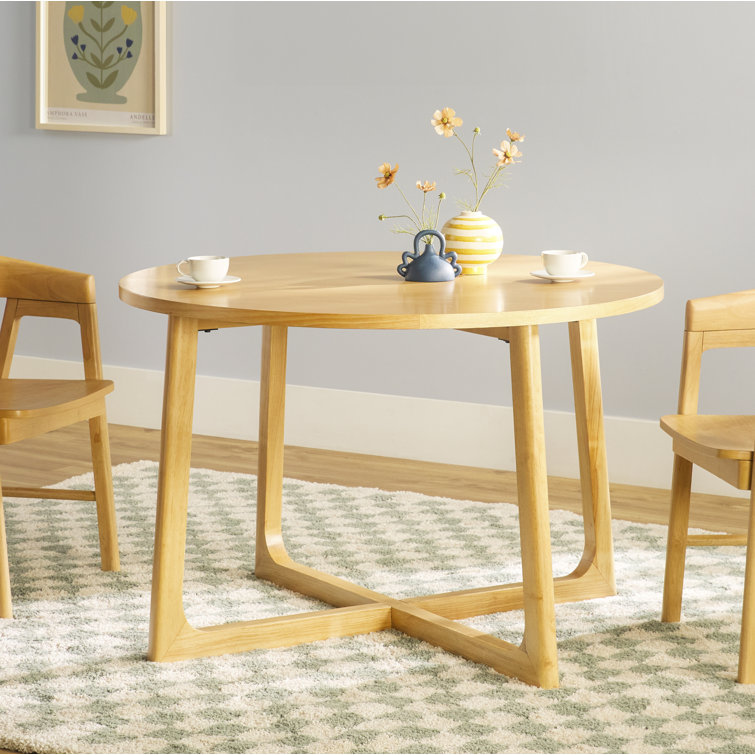 Natural Solid Wood Round Dining Table with Geometric Legs