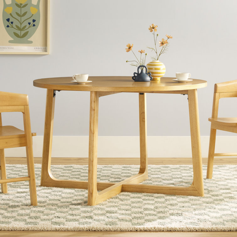 Natural Solid Wood Round Dining Table with Geometric Legs