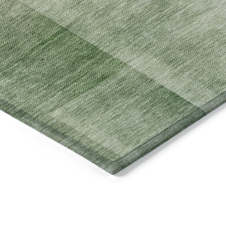 Aloe Green Machine Washable Rectangular Synthetic Rug