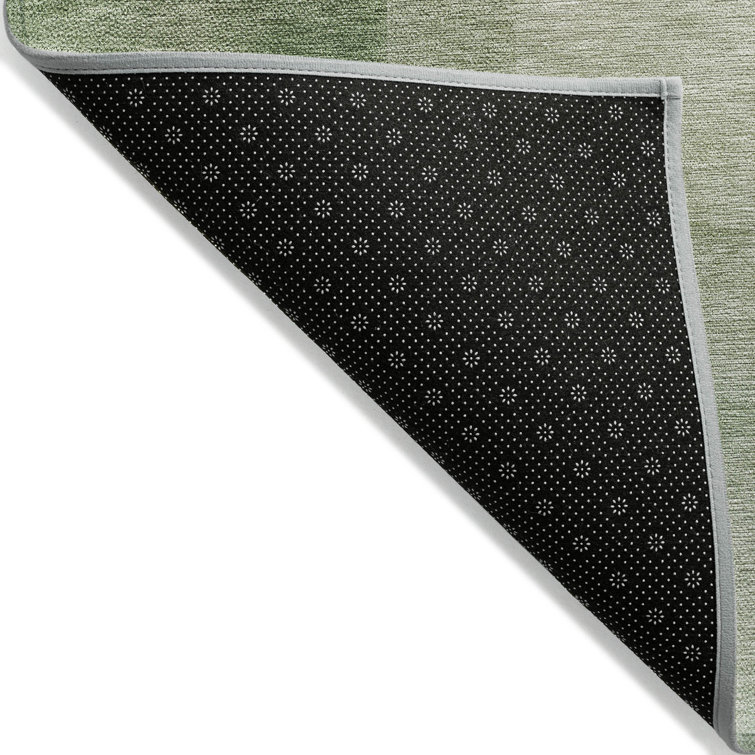 Aloe Green Machine Washable Rectangular Synthetic Rug
