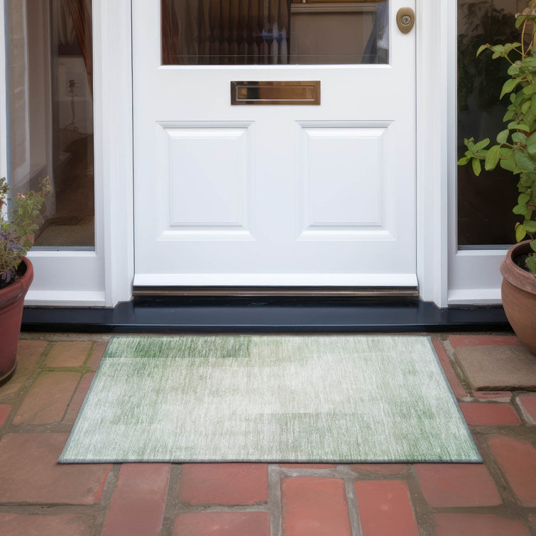 Aloe Green Machine Washable Rectangular Synthetic Rug