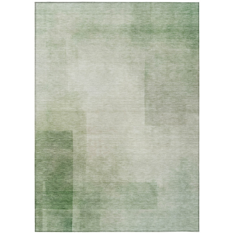 Aloe Green Machine Washable Rectangular Synthetic Rug