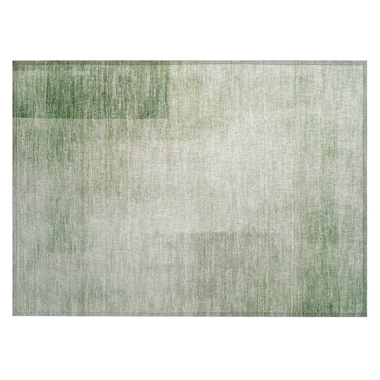 Aloe Green Machine Washable Rectangular Synthetic Rug