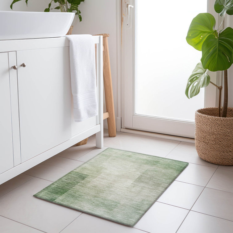 Aloe Green Machine Washable Rectangular Synthetic Rug