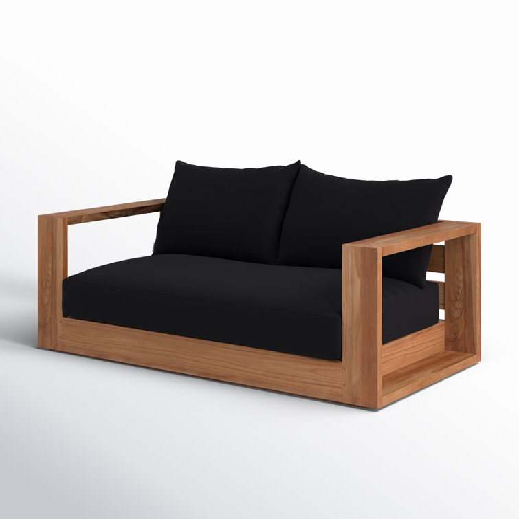 Elberon 63'' Natural Teak Outdoor Loveseat with Black Cushions