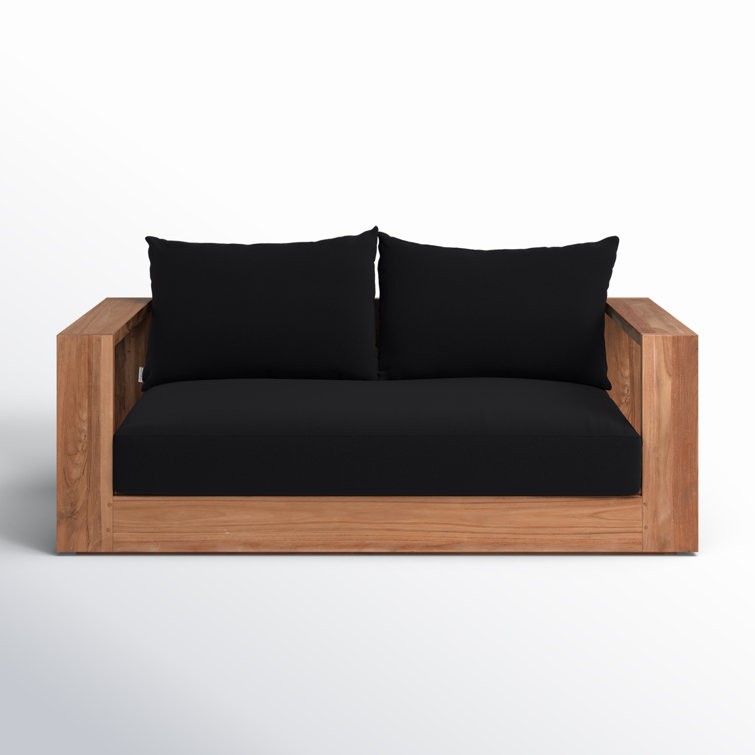 Elberon 63'' Natural Teak Outdoor Loveseat with Black Cushions