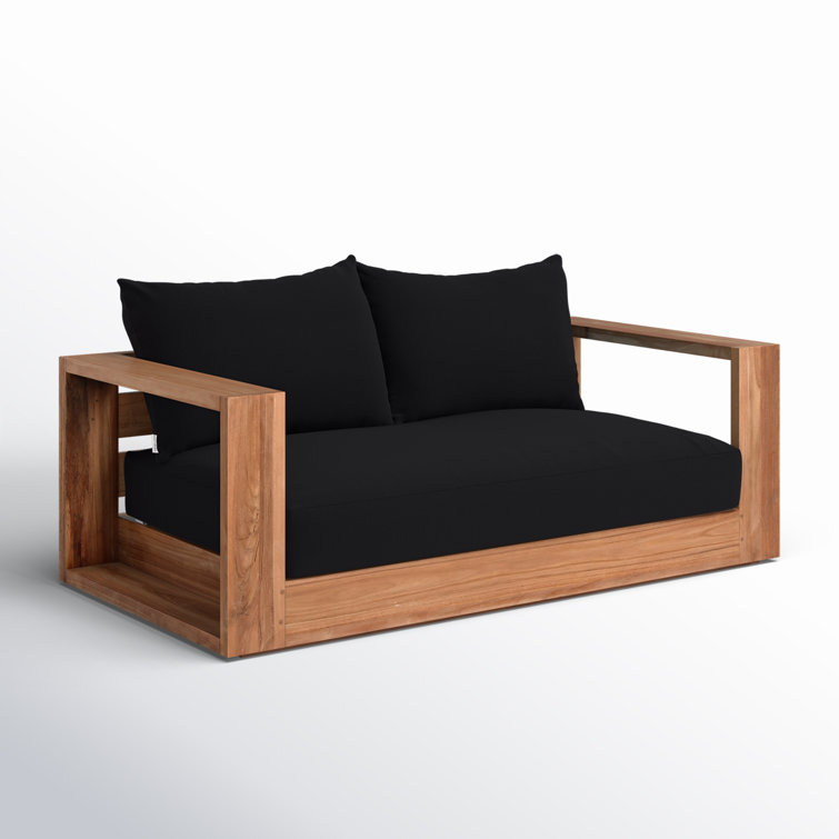 Elberon 63'' Natural Teak Outdoor Loveseat with Black Cushions