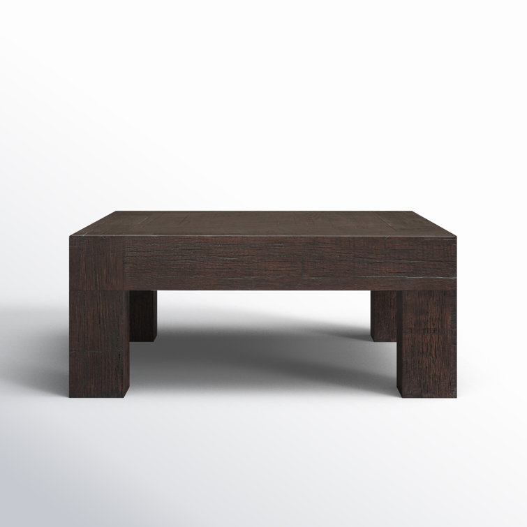 Brown Square Solid Wood Coffee Table with Block Legs