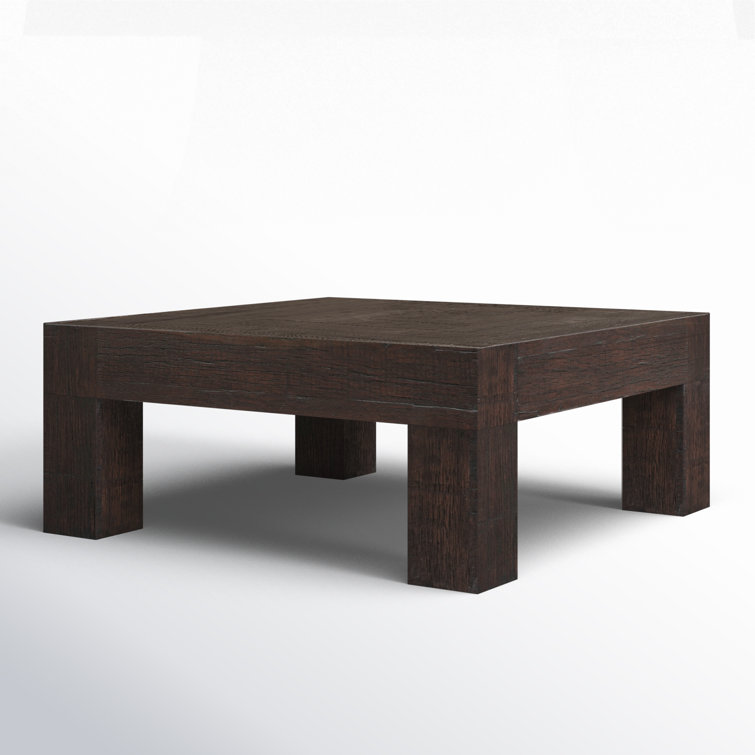 Brown Square Solid Wood Coffee Table with Block Legs