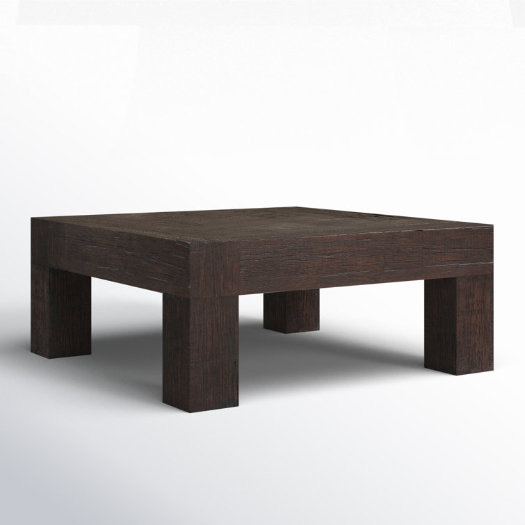 Brown Square Solid Wood Coffee Table with Block Legs