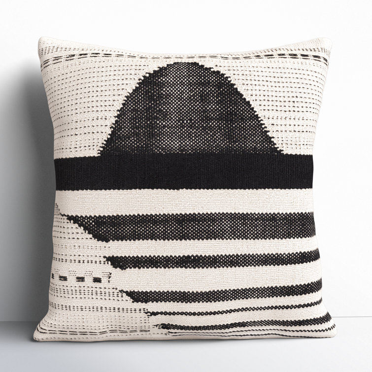 Black and Beige Cotton Blend Striped Throw Pillow