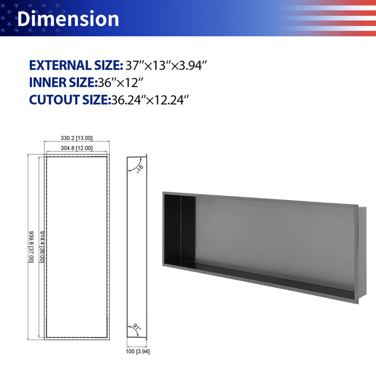 Matte Black Stainless Steel Wall Niche with Anti-Water Slope