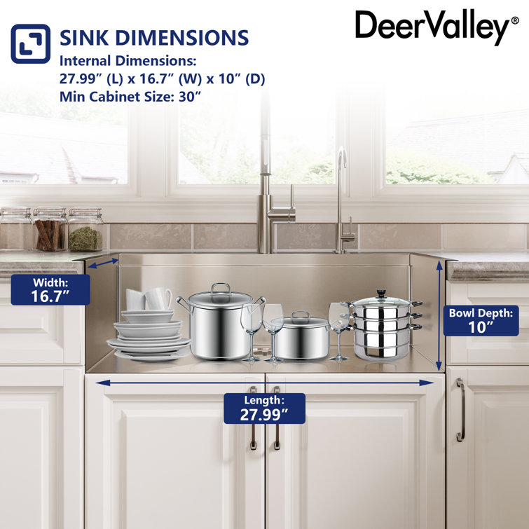30" Stainless Steel Farmhouse Drop-In Single Bowl Kitchen Sink with Accessories