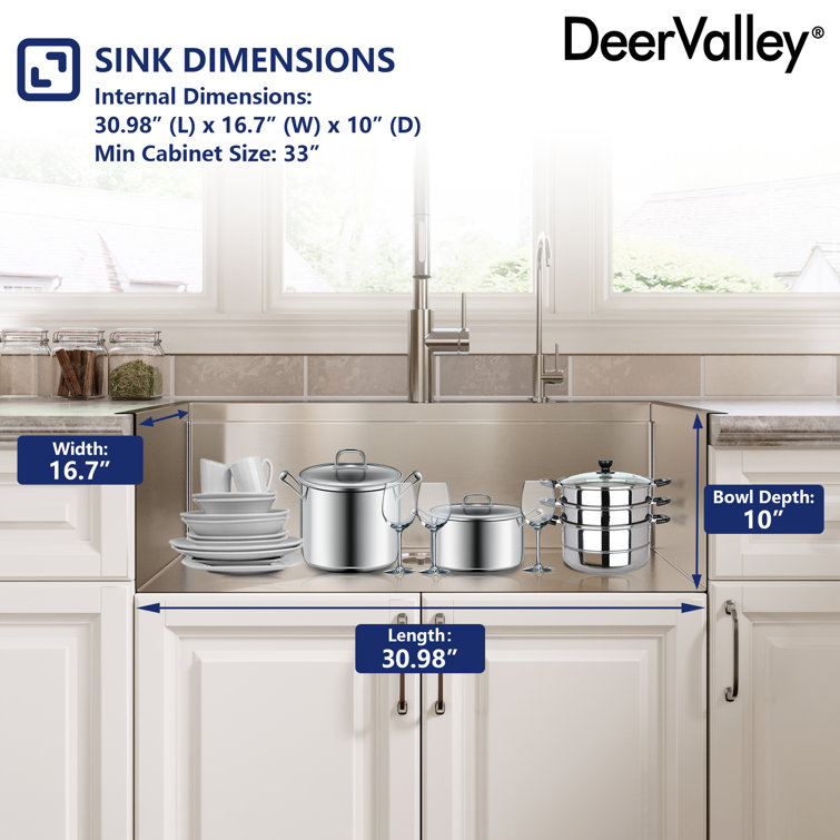 33" Stainless Steel Farmhouse Single Bowl Workstation Sink