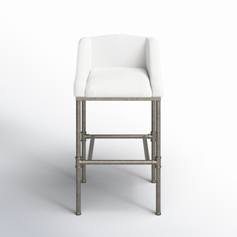 Dillon 27.75" Swivel Metal Bar Stool in Textured Silver and White