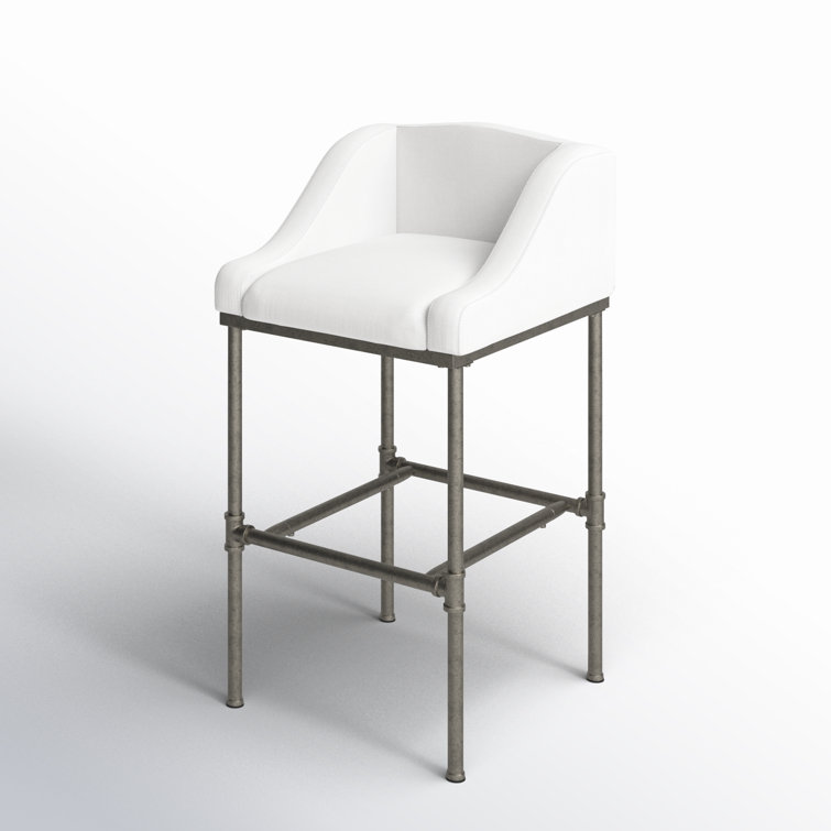 Dillon 27.75" Swivel Metal Bar Stool in Textured Silver and White