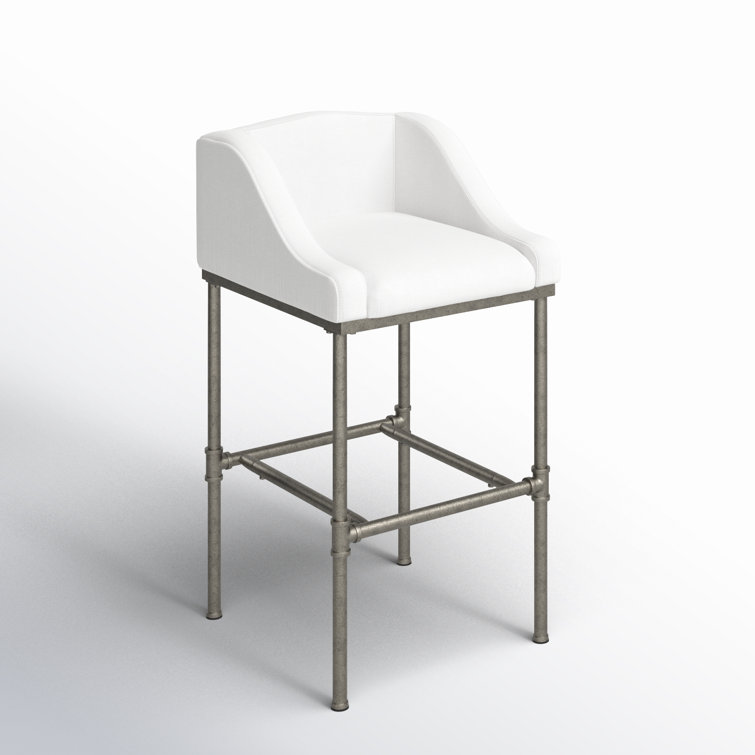 Dillon 27.75" Swivel Metal Bar Stool in Textured Silver and White