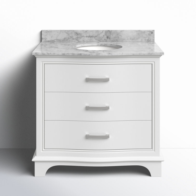 Monroe 36'' White Solid Wood Freestanding Vanity with Marble Top