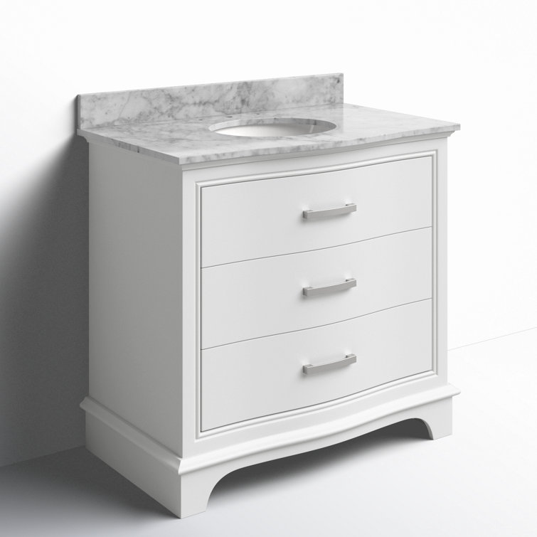 Monroe 36'' White Solid Wood Freestanding Vanity with Marble Top