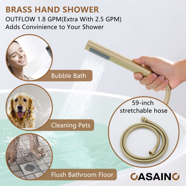 Brushed Gold Freestanding Bathtub Faucet with Handshower