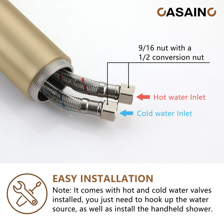 Brushed Gold Freestanding Bathtub Faucet with Handshower