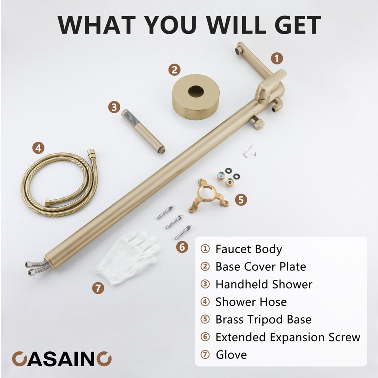 Brushed Gold Freestanding Bathtub Faucet with Handshower