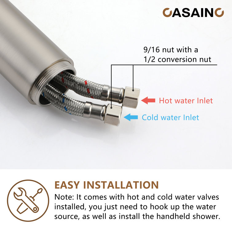 Brushed Nickel Freestanding Bathtub Faucet with Handshower