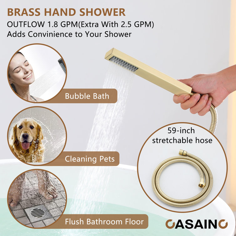 Brushed Gold Freestanding Bathtub Faucet with Handshower