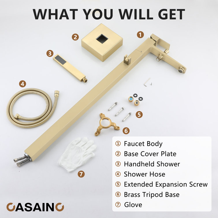 Brushed Gold Freestanding Bathtub Faucet with Handshower