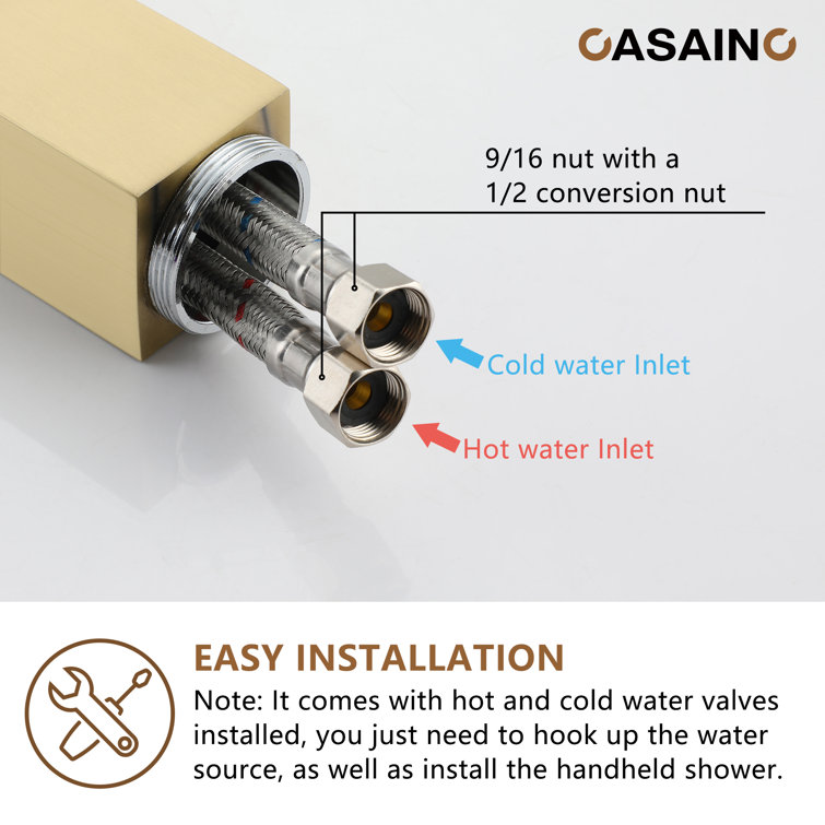 Brushed Gold Freestanding Bathtub Faucet with Handshower