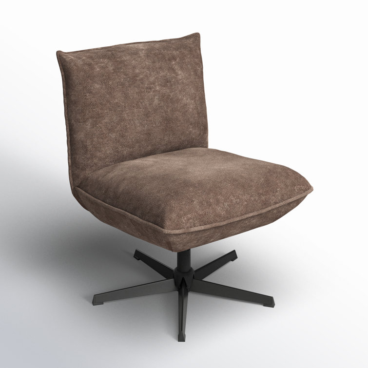 Mocca Polyester Blend Swivel Lounge Chair with Metal Base