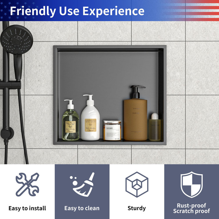 Black Stainless Steel Shower Wall Niche with Anti-Water Slope