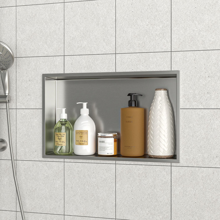Brushed Nickel Stainless Steel Wall Niche with Anti-Water Slope