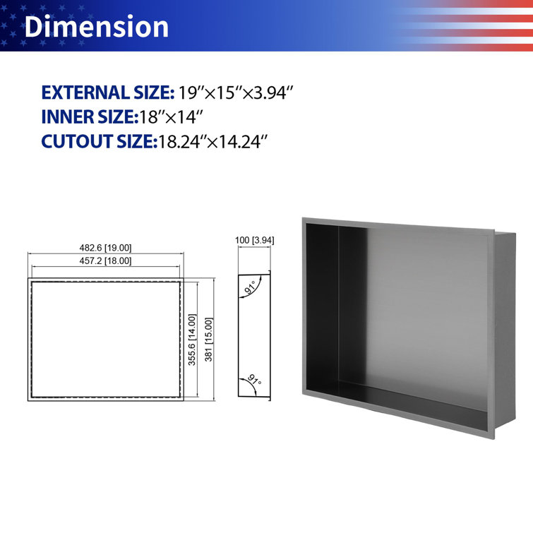 Matte Black Stainless Steel Shower Wall Niche