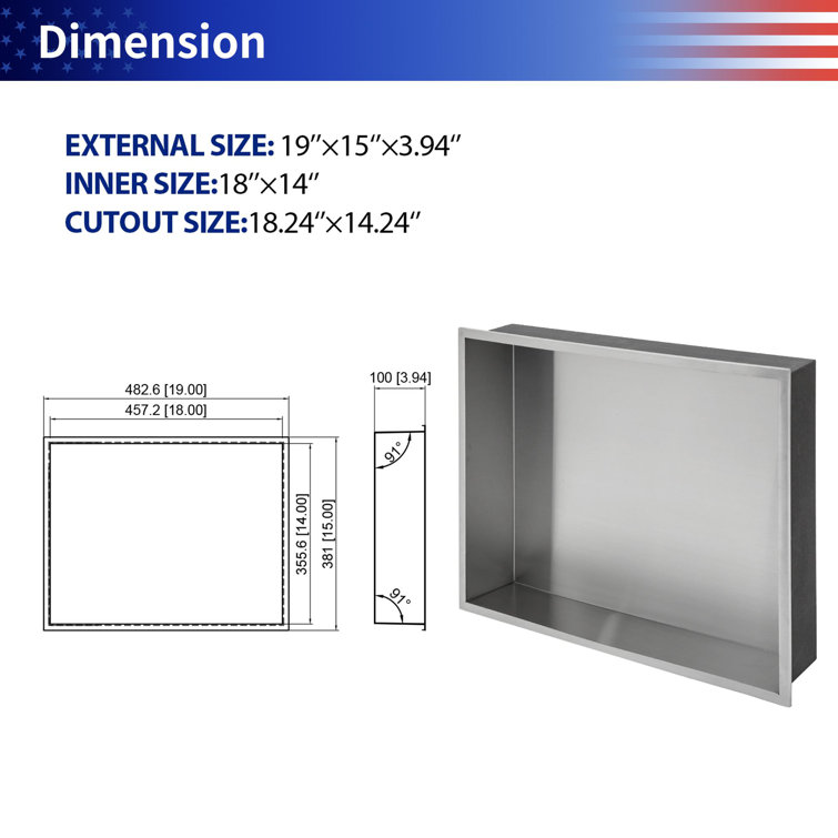 Brushed Nickel Stainless Steel Wall Niche with Anti-Water Slope