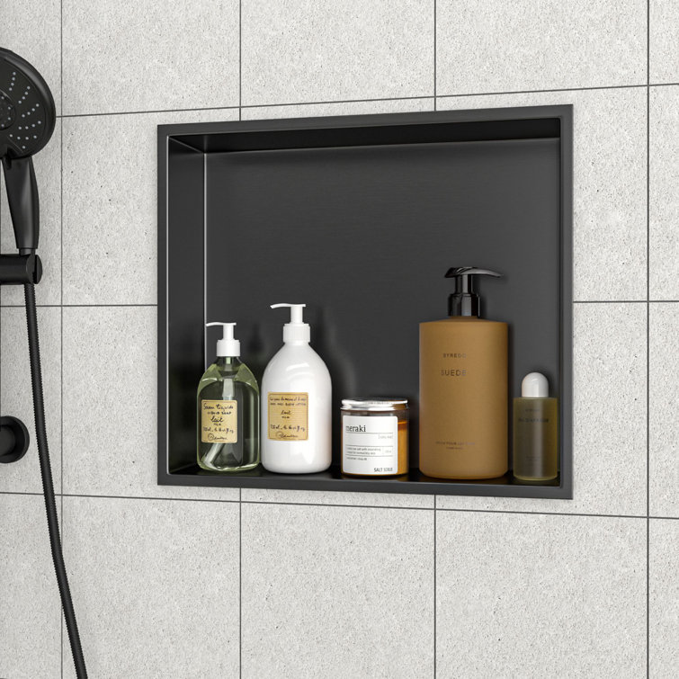 Black Stainless Steel Shower Wall Niche with Anti-Water Slope
