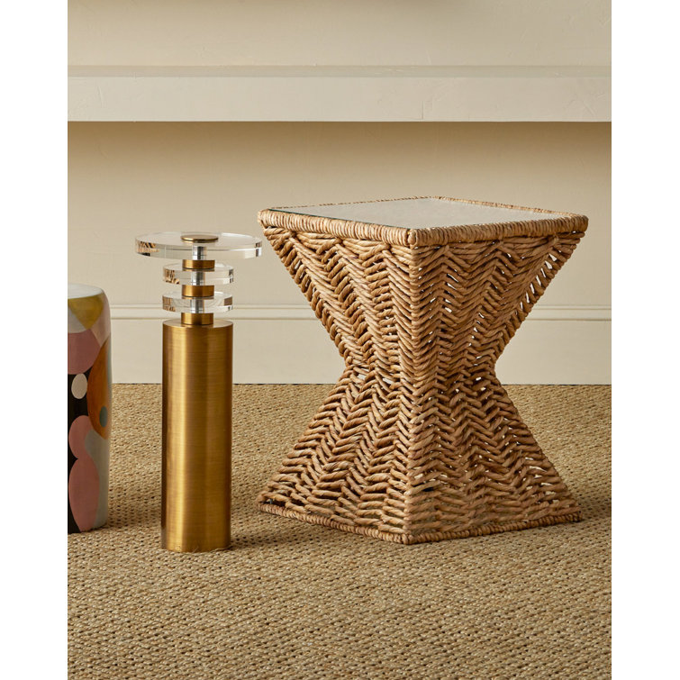 Natural Water Hyacinth and Glass Square Accent Table