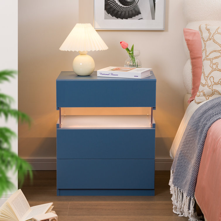 Blue LED 3-Drawer Manufactured Wood Nightstand Set