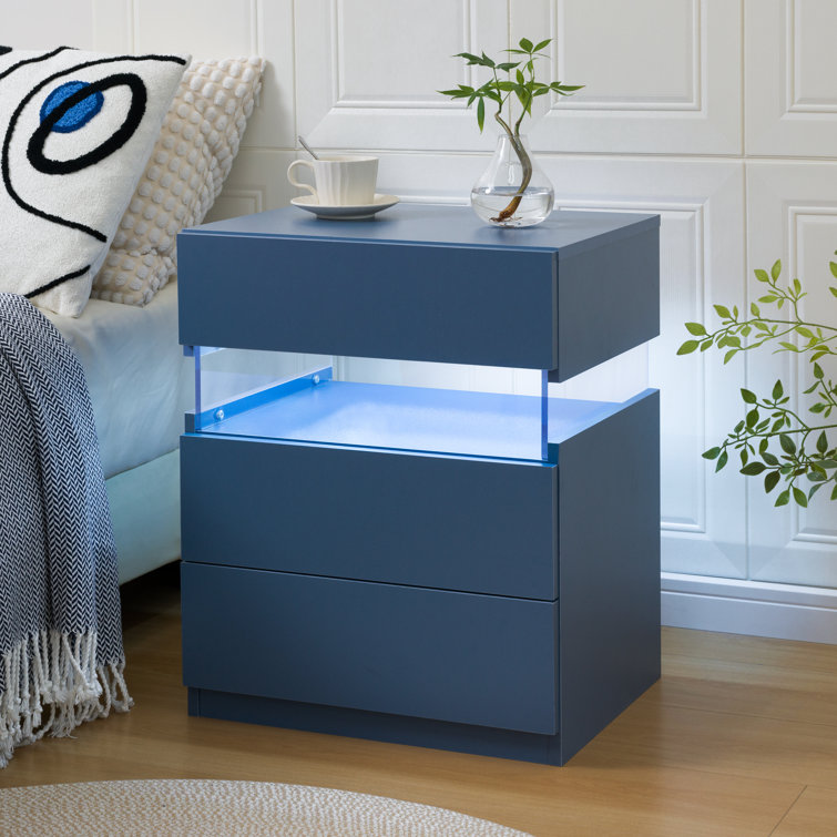 Blue LED 3-Drawer Manufactured Wood Nightstand Set