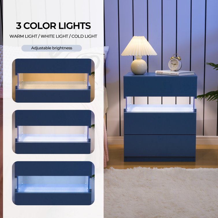 Blue LED 3-Drawer Manufactured Wood Nightstand Set