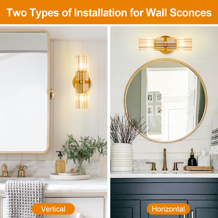 Gold Brass Double Light Sconce with Clear Glass Shades