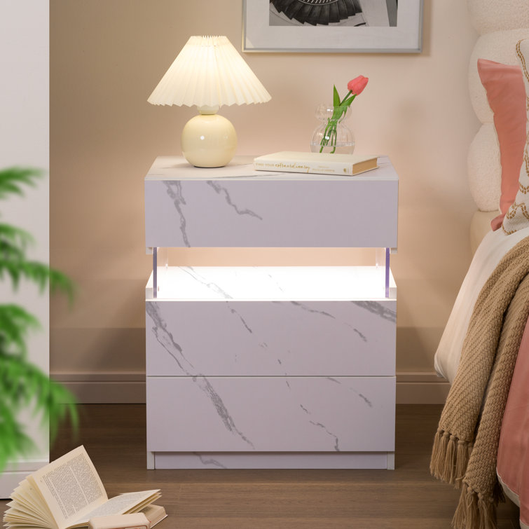 White and Gray LED 3-Drawer Nightstand Set