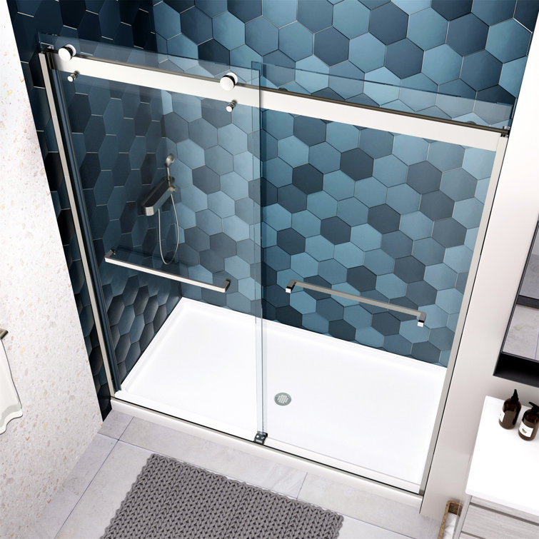 Chrome 58" x 56" Tempered Glass Sliding Shower Door