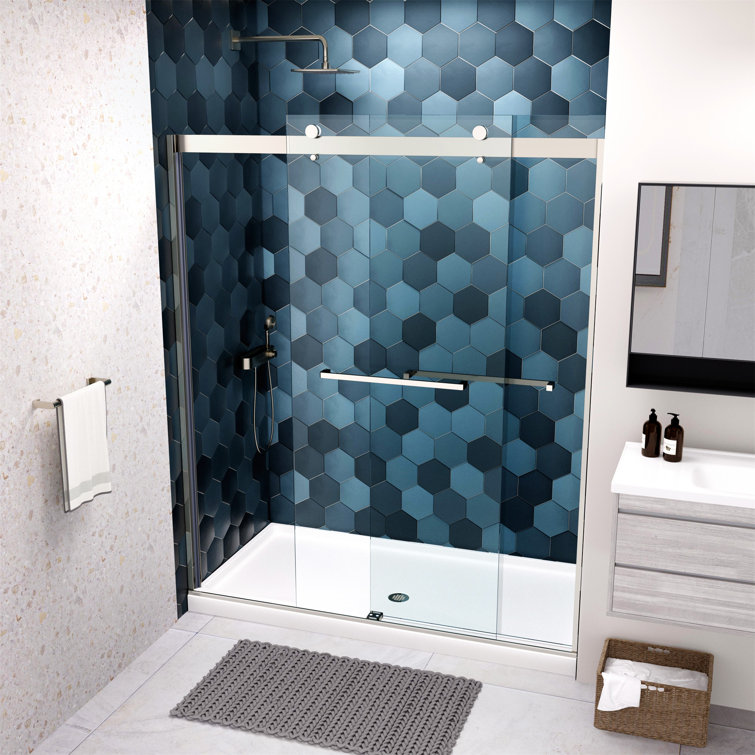 Chrome 58" x 56" Tempered Glass Sliding Shower Door