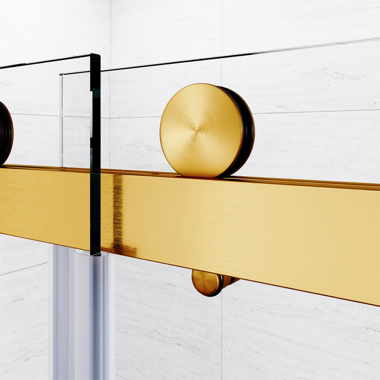 Frameless Sliding Shower Door with Clear Tempered Glass and Brushed Gold Hardware